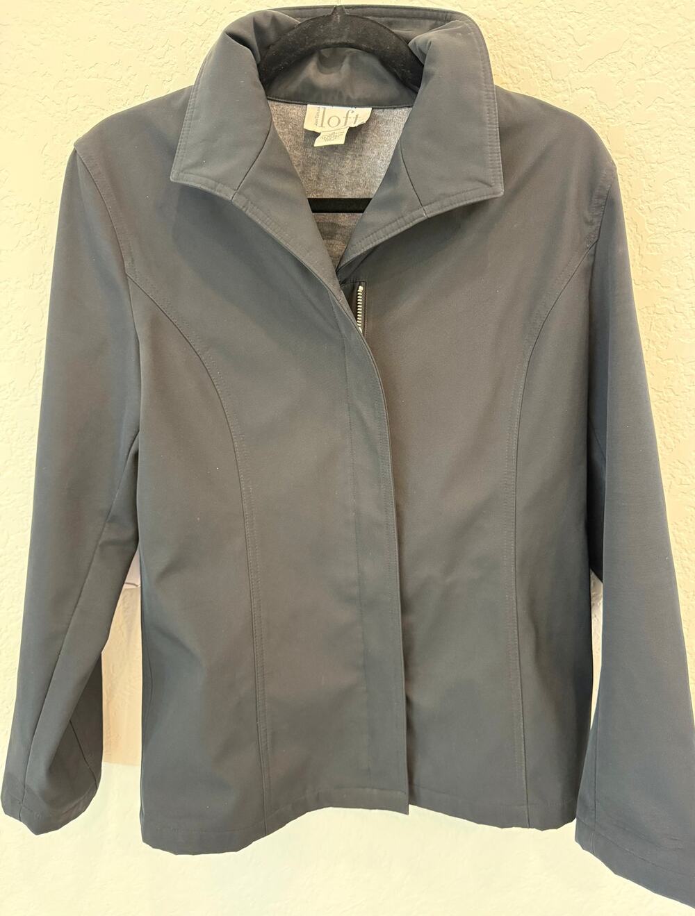 Ann Taylor LOFT Womens Black Zip Front Jacket Lightweight Career Minimalist S